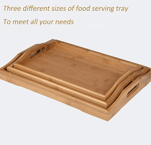 Wood Serving Tray with Handles Boobam Serving Tray Set for Food,Breakfast,Dinner,Ottoman Coffee Table, Parties,Restaurants(3 Pack)