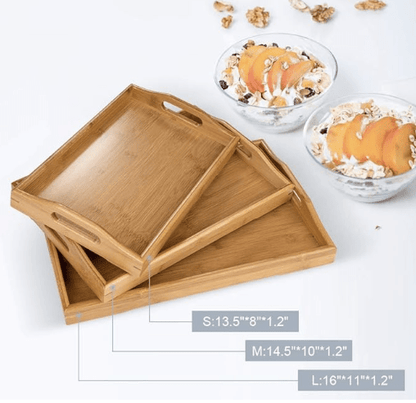 Wood Serving Tray with Handles Boobam Serving Tray Set for Food,Breakfast,Dinner,Ottoman Coffee Table, Parties,Restaurants(3 Pack)