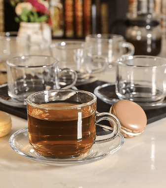 Glass Tea Cups & Saucer Set of 6pcs Cup & 6pcs Saucer 180 ML