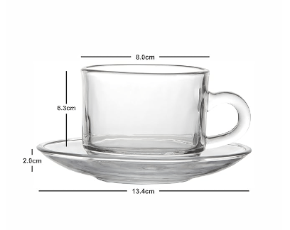 Glass Tea Cups & Saucer Set of 6pcs Cup & 6pcs Saucer 180 ML