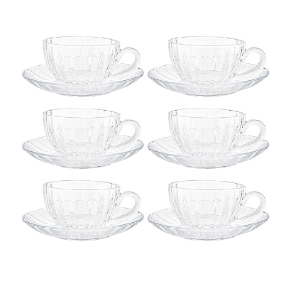 Glass Tea Cups and Saucers Set of 6 Pcs Cup and 6 Pcs Saucer 140 ML-3