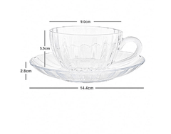 Glass Tea Cups and Saucers Set of 6 Pcs Cup and 6 Pcs Saucer 140 ML-2