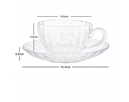 Glass Tea Cups and Saucers Set of 6 Pcs Cup and 6 Pcs Saucer 140 ML