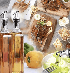 ग्लास ऑयल डिस्पेंसर बोतल, 500ml+500ml, 2 का पैक, पारदर्शी -2
