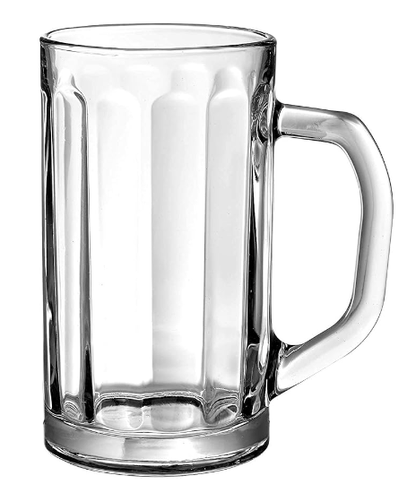 400ml Glass Beer Mugs with Handle | Classic Straight Line Designing on Mug | Crystal Clear Glass Beer Mug for All Type of Drinks (Transparent_400ml), Set of - (2)
