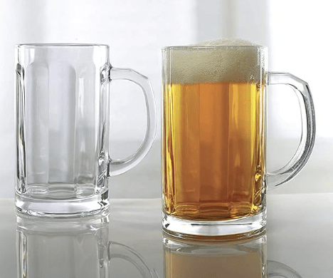 400ml Glass Beer Mugs with Handle | Classic Straight Line Designing on Mug | Crystal Clear Glass Beer Mug for All Type of Drinks (Transparent_400ml), Set of - (2)