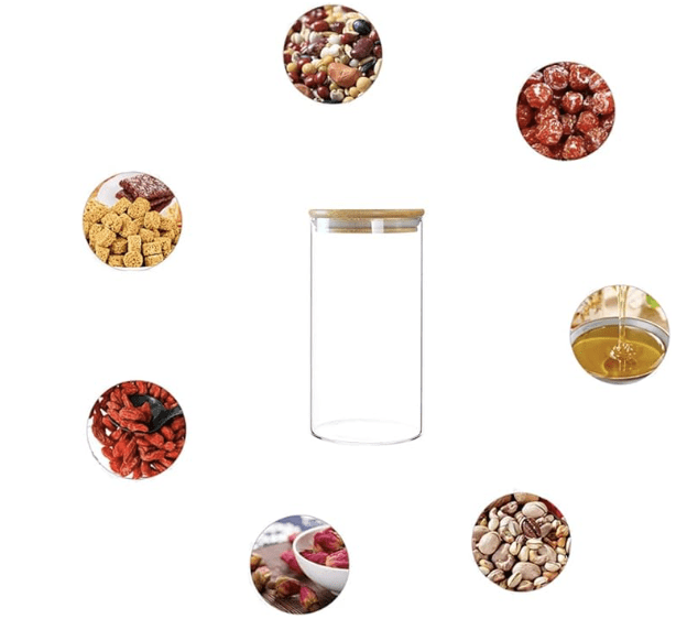 750 ml Glass Storage Jars Borosilicate Glass Kitchen Food Storage Container with Bamboo Lid Airtight Storage Container Glass Canister for Coffee Beans Tea Spice Salt Sugar Biscuits Snack Flour
