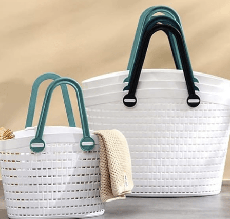 1 Piece, Plastic shopping Organizer Basket with Handles, Shower Caddy Tote Portable Storage Bins for Bathroom, Kitchen, Closet, Size: LARGE, Dimension: 41.5 * 30.5 * 20 cms, Color: White