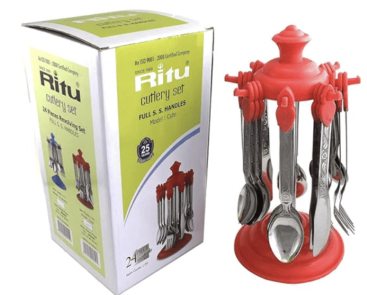 Ritu Cute Stainless Steel Cutlery Set, 24-Pieces, Multicolour