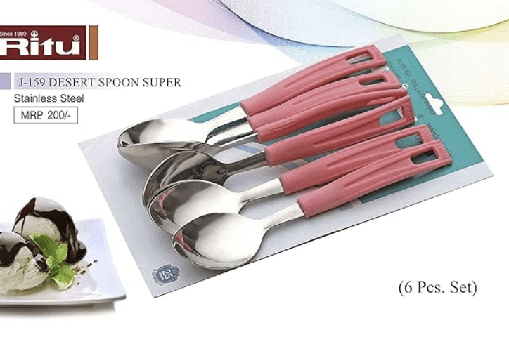 Ritu Aluminum Desert Spoon Set, 6-Pieces, Assorted Colors, Standard