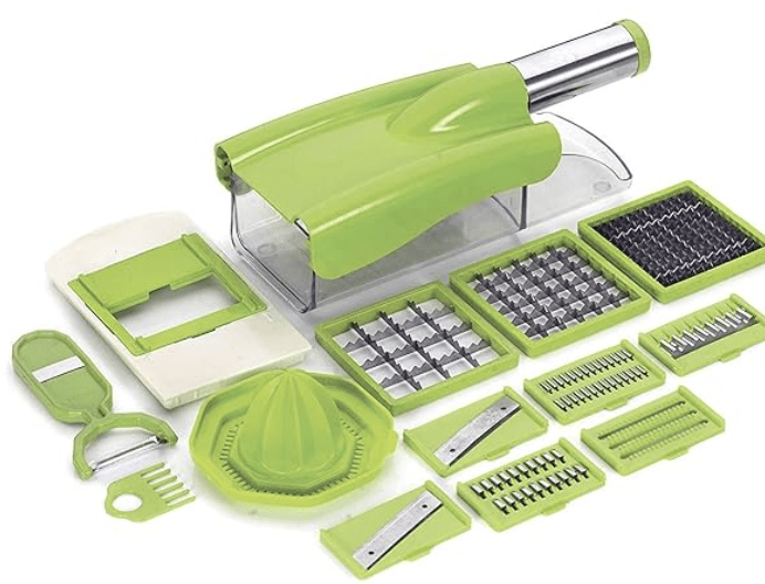 12 in 1 Vegetable Chopper | Multipurpose Manual Quick Vegetable & Fruit Chopper | Cutter/Slicer/Grater with Container | Kitchen Tool & Accessories (Pack of 1