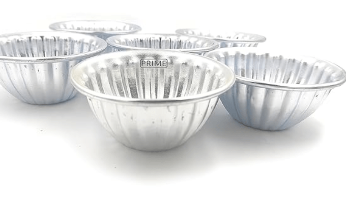 பேக்கர்கள் மற்றும் மோல்டர்கள் அலுமினிய கிண்ண வடிவ மினி மோல்டுகள் பேக்கிங் மோல்ட் கேக்/புட்டிங்/ஓவனுக்கான ஜெல்லி கோப்பை - 6 துண்டுகள் 