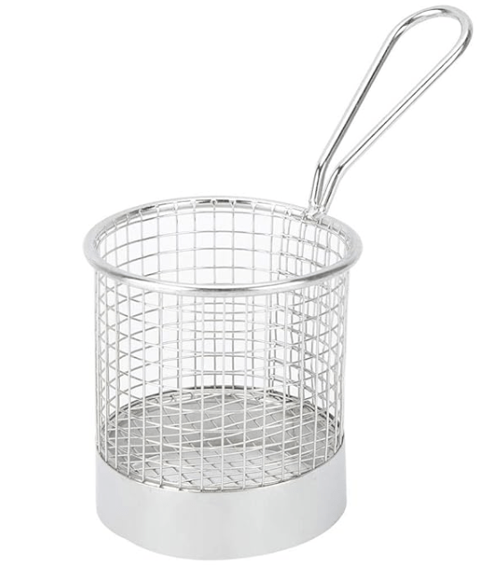 2 in1 Stainless Steel Round Basket for Frying Food or Placing Deep-Fried Chips, Snacks and Desserts, Essential Tool of Kitchen,Durable.