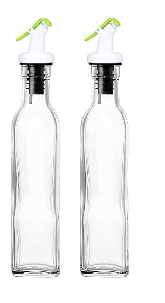 Incrizma Oil and Vinegar Dispenser Salad Dressing Cruet Glass Bottle 2 Piece Set - With Lever Release Pourer 500 ml