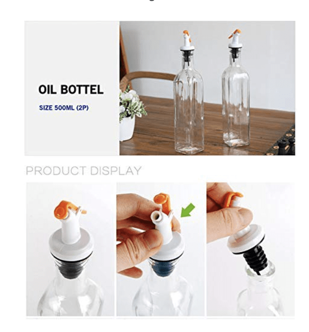 Incrizma Oil and Vinegar Dispenser Salad Dressing Cruet Glass Bottle 2 Piece Set - With Lever Release Pourer 500 ml