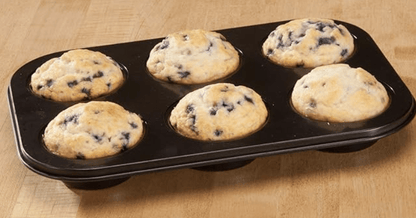 Reusable Non-Stick Carbon Steel Biscuit, Brownie, Dessert,Mini loaf, Cupcake Muffin Mould Tray pan for Microwave Oven for Home Baking Tools(Black/1 pcs) (6 Cavity Small)