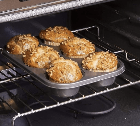 Reusable Non-Stick Carbon Steel Biscuit, Brownie, Dessert,Mini loaf, Cupcake Muffin Mould Tray pan for Microwave Oven for Home Baking Tools(Black/1 pcs) (6 Cavity Small)