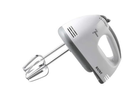 பால்ட்ரா ரைடர் எலக்ட்ரிக் ஹேண்ட் மிக்சர் பிளெண்டர், ஸ்டெயின்லெஸ் ஸ்டீல் இணைப்புகளுடன் சமையலறைக்கான முட்டை கேக் பீட்டர், 7-வேகம், பீட்டர்கள், மாவு கொக்கிகள், வெள்ளை 