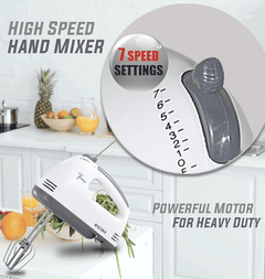 Baltra Rider Electric Hand Mixer Blender , Egg cake Beater for Kitchen With Stainless Steel Attachments, 7 -Speed, Includes; Beaters, Dough Hooks, white-3