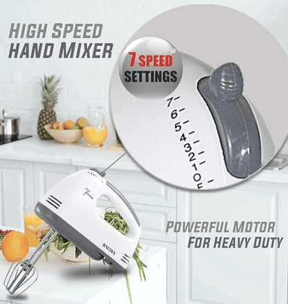 பால்ட்ரா ரைடர் எலக்ட்ரிக் ஹேண்ட் மிக்சர் பிளெண்டர், ஸ்டெயின்லெஸ் ஸ்டீல் இணைப்புகளுடன் சமையலறைக்கான முட்டை கேக் பீட்டர், 7-வேகம், பீட்டர்கள், மாவு கொக்கிகள், வெள்ளை 