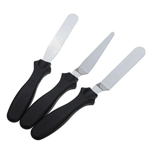 Professional Offset 2 Angled and Straight Spatula Set with Plastic Handle, Black, 3-Piece