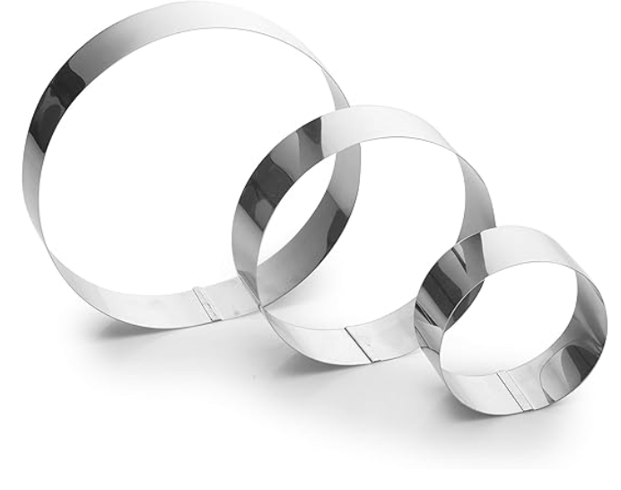 Expresso Stainless Steel 3 Sizes Round Shape Molding Plating Forming Cake Mousse Rings, Set of 3