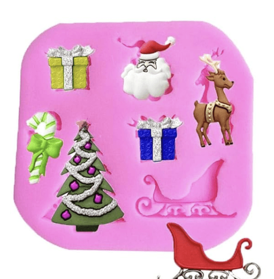 Silicone Baking Mold Fondant Candy Making Molds Cupcake Christmas Tree Sled Santa Claus Deer DIY-2