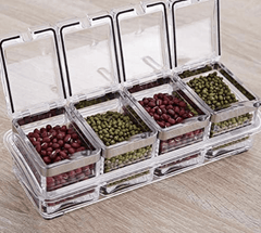 Crystal Plastic Seasoning Acrylic Spice Rack, 4 Pieces Box with 4 Spoons, Kitchen Ware, Masala Container.-1