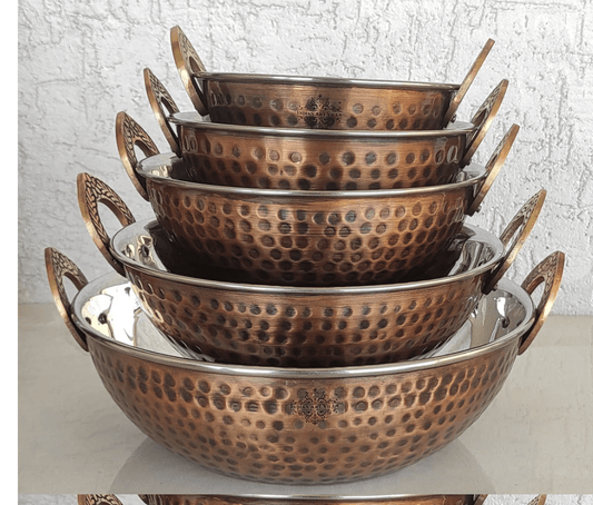 ஹேமர்டு ஆன்டிக் டார்க் டோன் டிசைன் ஸ்டீல் காப்பர் கதாய் கதாய் வோக் கிண்ணம், பரிமாறும் உணவுகள், மேஜைப் பாத்திரங்கள்