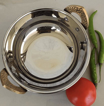 हथौड़े से बनी प्राचीन गहरे रंग की डिज़ाइन वाली स्टील कॉपर कढ़ाई वोक बाउल, परोसने के बर्तन, टेबलवेयर