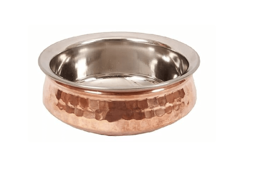 Copper Basin / Handi Copper Handi,Pure Copper Lagan Bowl Outside Copper Inside Steel Serving Copper Bowl