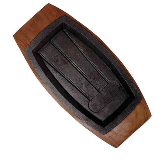 Continental Sizzler Plate with Wooden Stand, Sizzler Platter for Grilling and Serving | Hot Sizzler Plate 15 Inch (1)