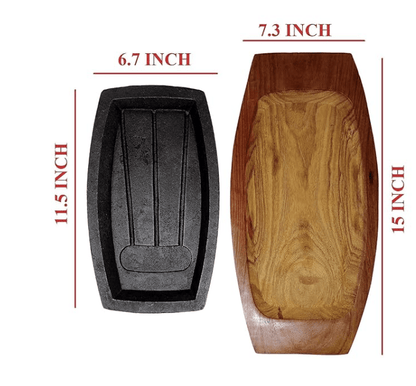 Continental Sizzler Plate with Wooden Stand, Sizzler Platter for Grilling and Serving | Hot Sizzler Plate 15 Inch (1)