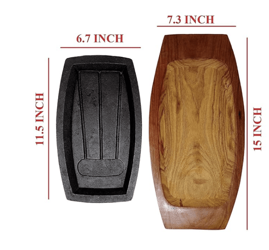 Continental Sizzler Plate with Wooden Stand, Sizzler Platter for Grilling and Serving | Hot Sizzler Plate 15 Inch (1)