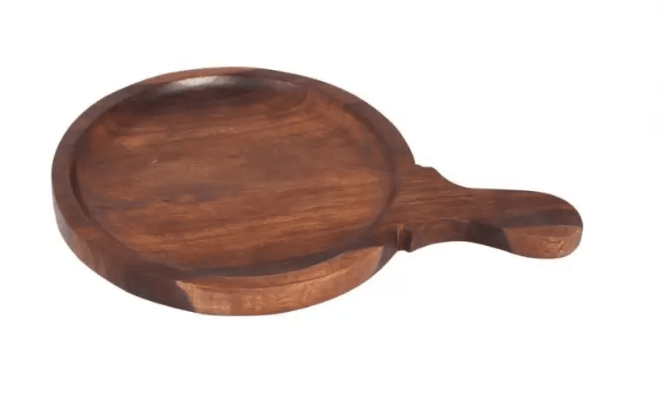 Handicraft Wooden 8 Inch Pizza Plate/Board / Racket Round Pizza Tray  (Microwave Safe)