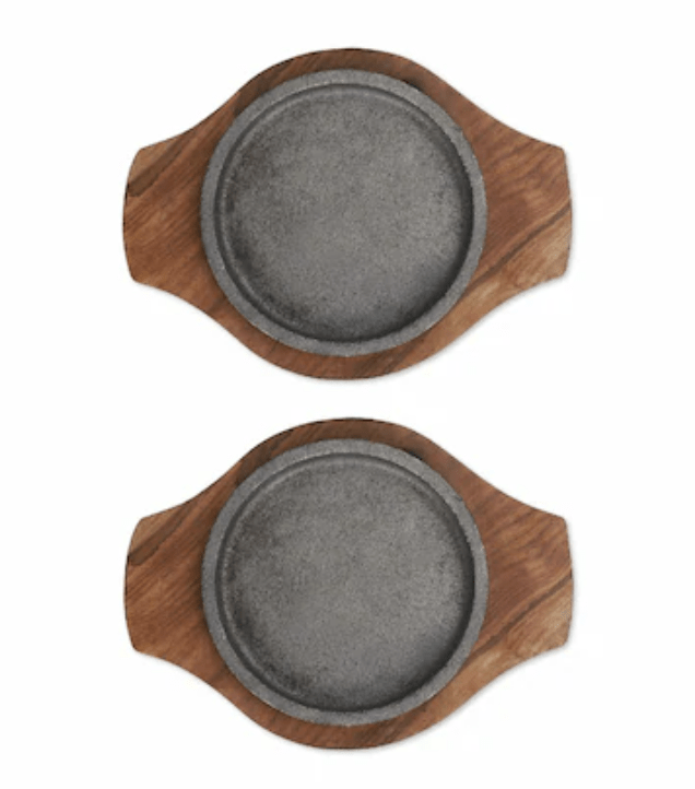 Cast Iron Sizzler Plate (5 inch) with Wooden Base (8*6 inch) 1 Piece-1