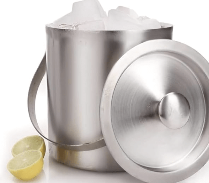 डबल-वॉल स्टेनलेस स्टील इंसुलेटेड आइस बकेट कैरीइंग हैंडल, होम बार के लिए बढ़िया मैट डिज़ाइन 17cm/ सिल्वर (1 पीस का पैक)