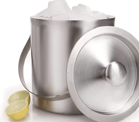 Double-Wall Stainless Steel Insulated Ice Bucket Carrying Handle, Great for Home Bar Matt Design 17cm/ Silver (Pack of 1Pc)