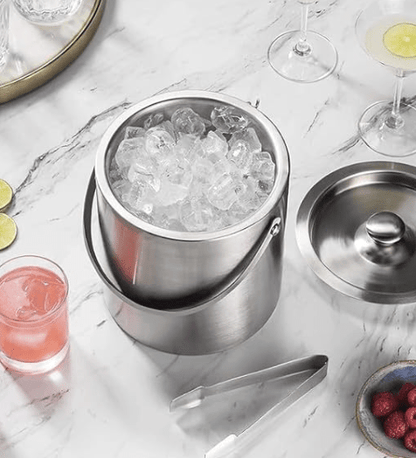 डबल-वॉल स्टेनलेस स्टील इंसुलेटेड आइस बकेट कैरीइंग हैंडल, होम बार के लिए बढ़िया मैट डिज़ाइन 17cm/ सिल्वर (1 पीस का पैक)