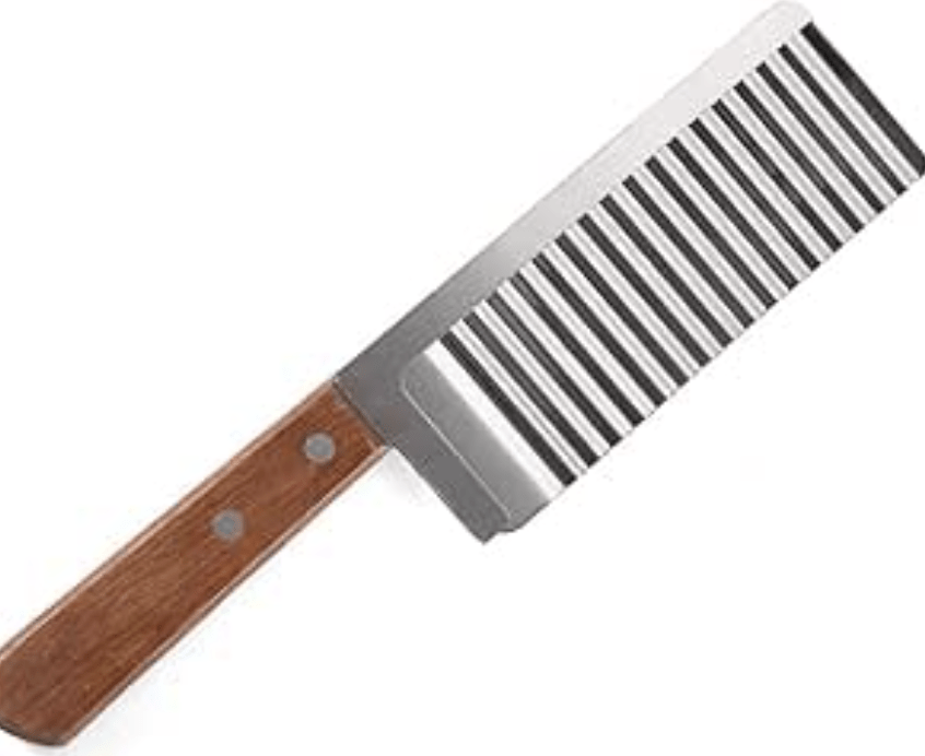 Stainless Steel Wide Crinkle Cutter, Vegetable Salad Chopping Knife Tool Accessories,Cutting Tool French Fry Slicer, Wooden Handle Vegetable Salad Chopper Knife