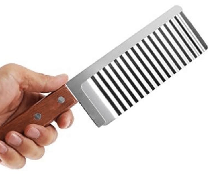 Stainless Steel Wide Crinkle Cutter, Vegetable Salad Chopping Knife Tool Accessories,Cutting Tool French Fry Slicer, Wooden Handle Vegetable Salad Chopper Knife-1