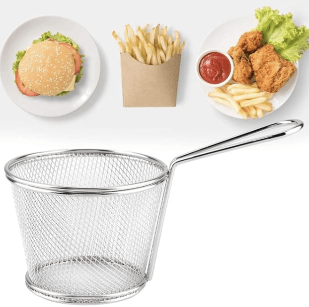 Stainless Steel Deep Fry Basket Round Wire Mesh French Chip Frying Serving Food Presentation Tableware Food Presentation Strainer Potato Cooking Tool