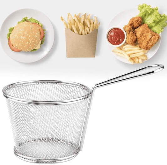 Stainless Steel Deep Fry Basket Round Wire Mesh French Chip Frying Serving Food Presentation Tableware Food Presentation Strainer Potato Cooking Tool