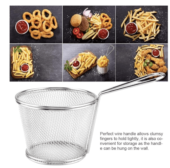 Stainless Steel Deep Fry Basket Round Wire Mesh French Chip Frying Serving Food Presentation Tableware Food Presentation Strainer Potato Cooking Tool