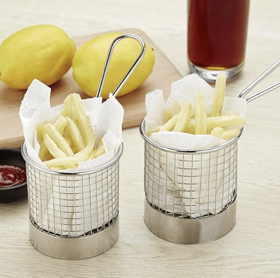 Stainless Steel Mini Round Snack Basket, Dessert Fries Chip Fruit Food Basket Fit for Home Kitchen and Restaurant