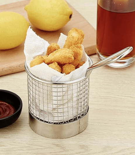 Stainless Steel Mini Round Snack Basket, Dessert Fries Chip Fruit Food Basket Fit for Home Kitchen and Restaurant