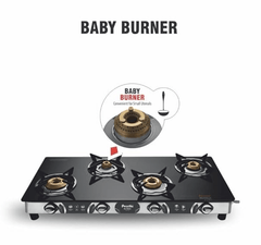 Preethi Blu-Flame Stainless Steel Jumbo Max Glass Top LPG Gas Stove with 4 Burner (Multicolour) (ISI Certified), Standard, GTS 118-4