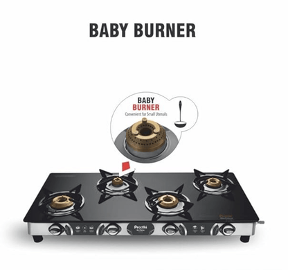 प्रीति ब्लू-फ्लेम स्टेनलेस स्टील जंबो मैक्स ग्लास टॉप एलपीजी गैस स्टोव 4 बर्नर के साथ (मल्टीकलर) (आईएसआई प्रमाणित), स्टैंडर्ड, जीटीएस 118 