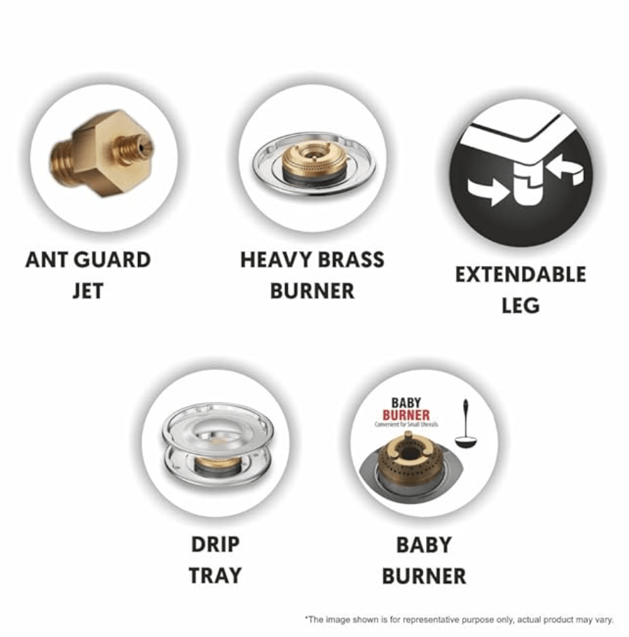 प्रीति ब्लू-फ्लेम स्टेनलेस स्टील जंबो मैक्स ग्लास टॉप एलपीजी गैस स्टोव 4 बर्नर के साथ (मल्टीकलर) (आईएसआई प्रमाणित), स्टैंडर्ड, जीटीएस 118 