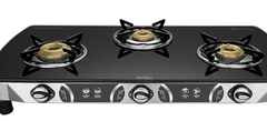 Preethi Blu Flame Blaze Glass top 3 Burner Gas Stove, Manual Ignition, Black (ISI Certified), GTS 117-3